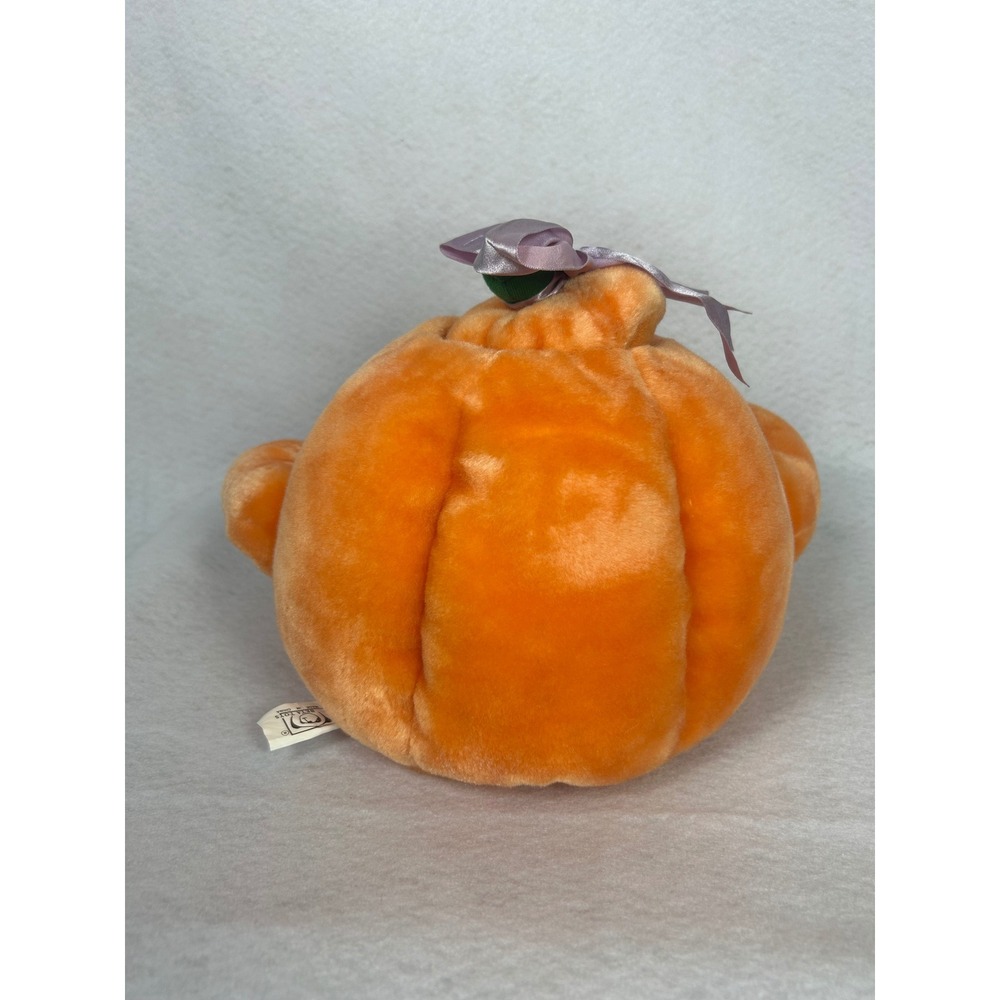 VTG Pumpkin Plush Halloween Jack-O-Lantern Storage Orange Green - Picture 4 of 10